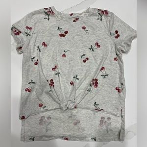 OshKosh kids cherry pattern short sleeve t-shirt- high low tie front size 10